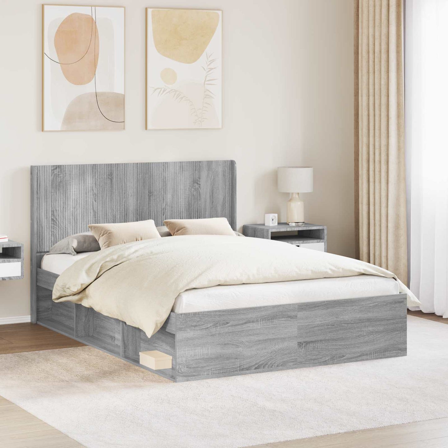 vidaXL Bed Frame with Storage and Headboard Grey Sonoma 120 x 190 cm 1