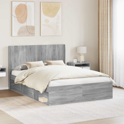 vidaXL Bed Frame with Storage and Headboard Grey Sonoma 120 x 190 cm 1
