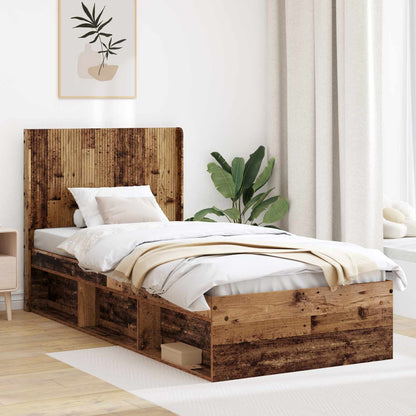 vidaXL Bed Frame with Storage and Headboard Length 200 cm Old Wood