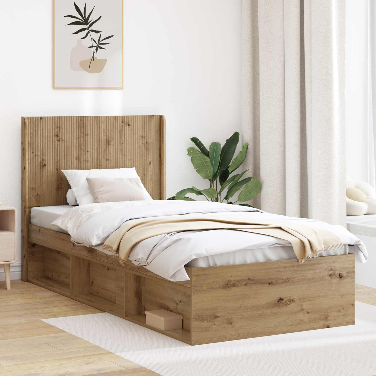 vidaXL Bed Frame with Storage and Headboard Length 200 cm Artisan oak