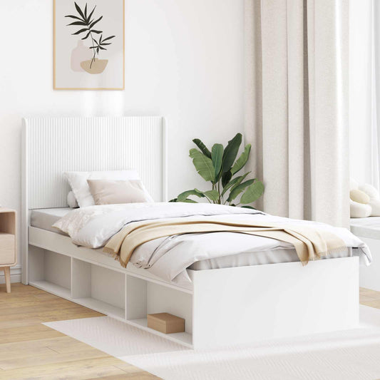 Bed Frame with Storage and Headboard Length 200 cm White 90 cm