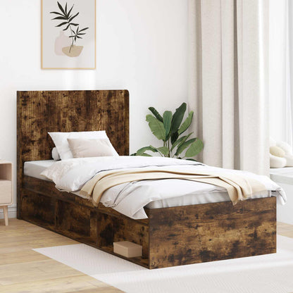 vidaXL Bed Frame with Storage and Headboard Length 200 cm Smoked oak