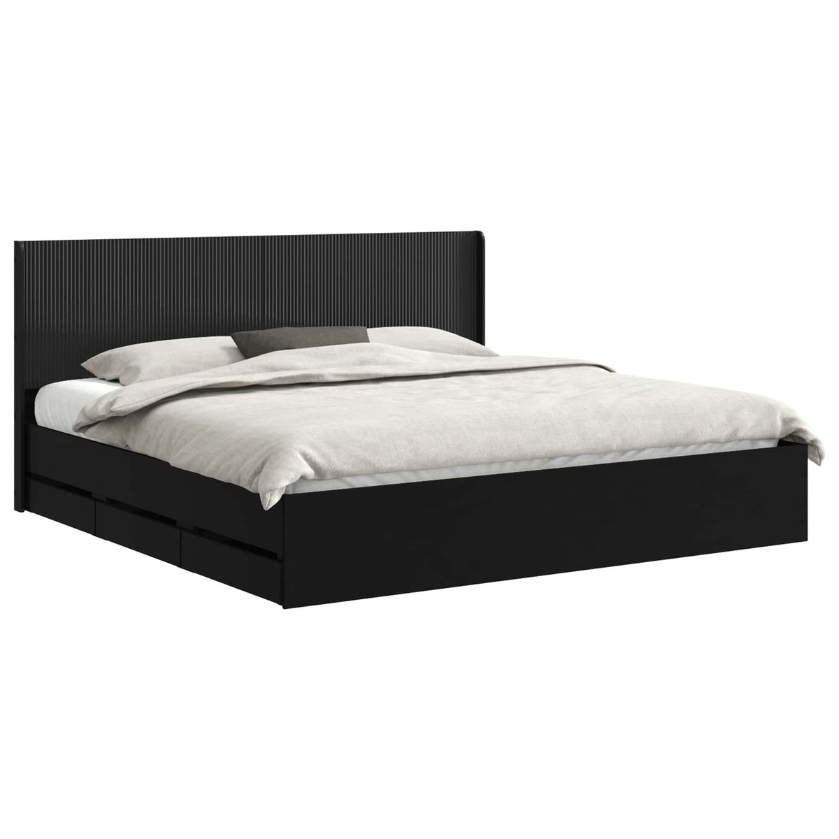 Bed Frame with Storage and Headboard Length 200 cm Black 180 cm