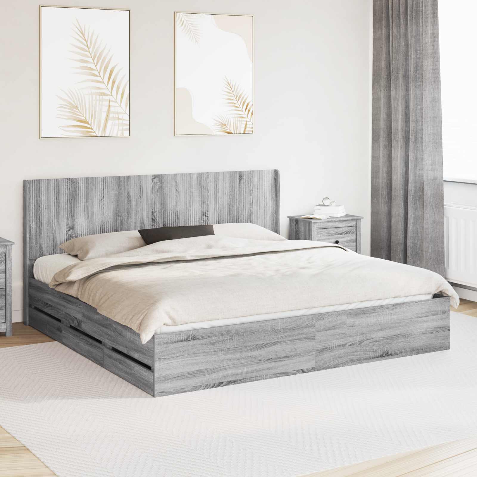vidaXL Bed Frame with Storage and Headboard Grey Sonoma 180 x 200 cm 1