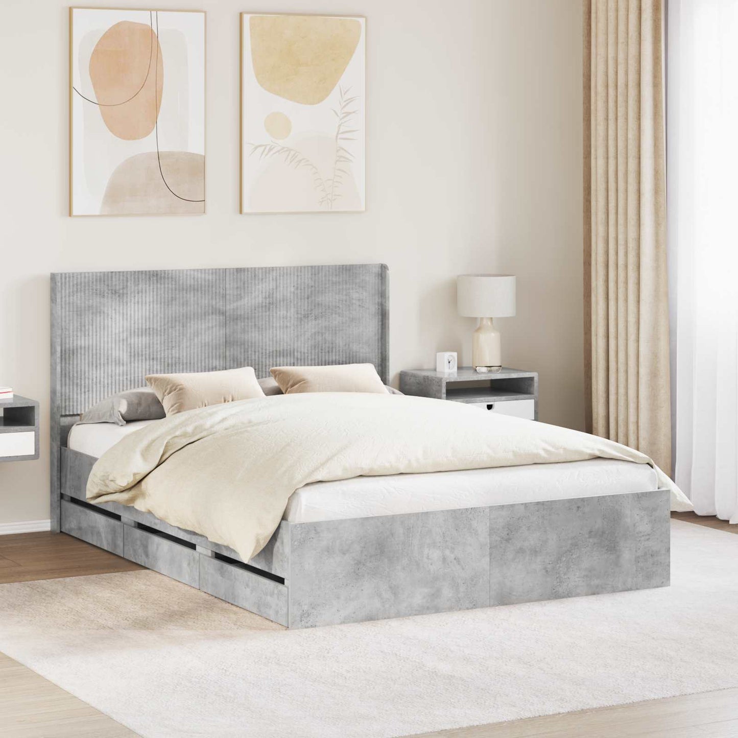 vidaXL Bed Frame with Storage and Headboard Concrete Grey 160 x 200 cm 1