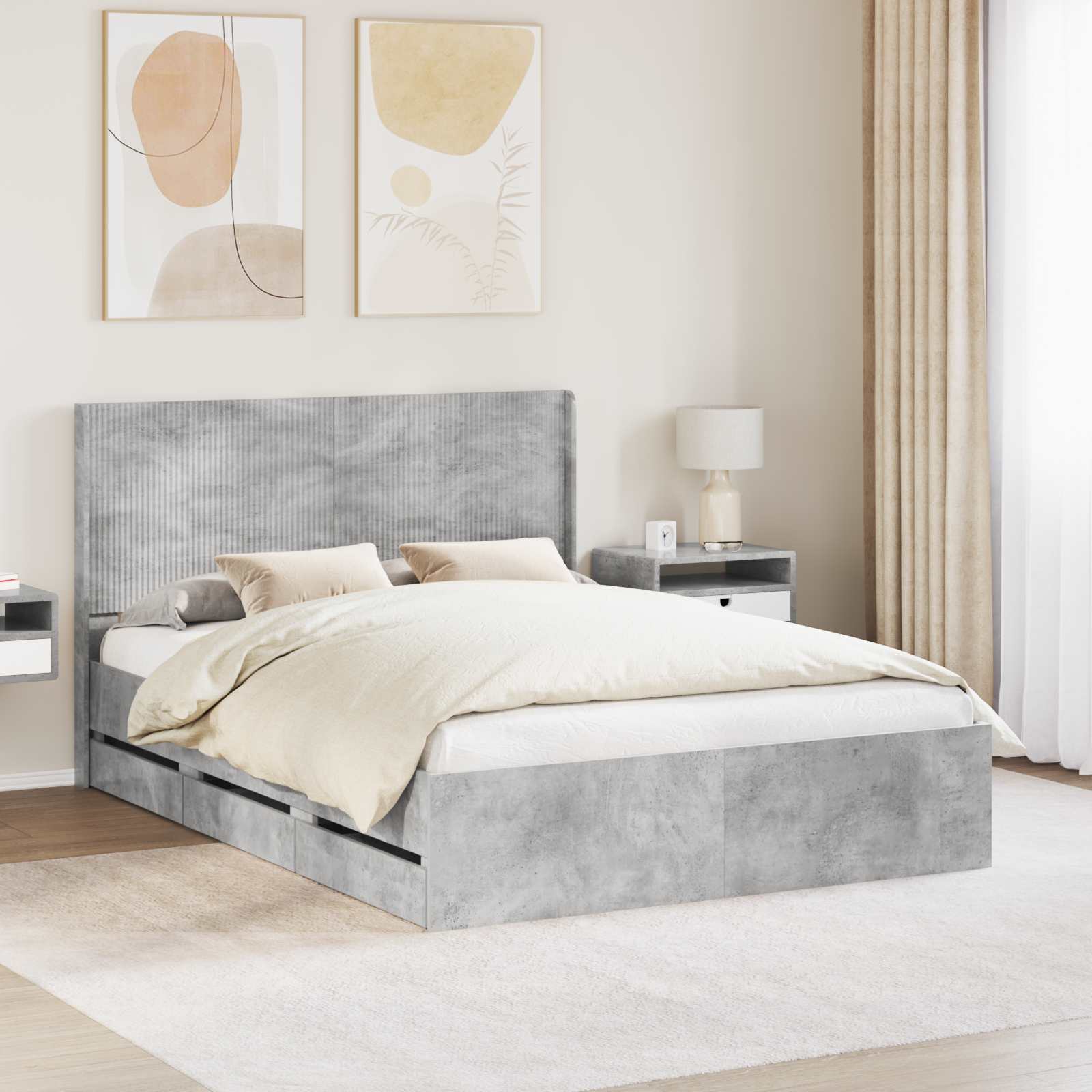 vidaXL Bed Frame with Storage and Headboard Concrete Grey 160 x 200 cm 1