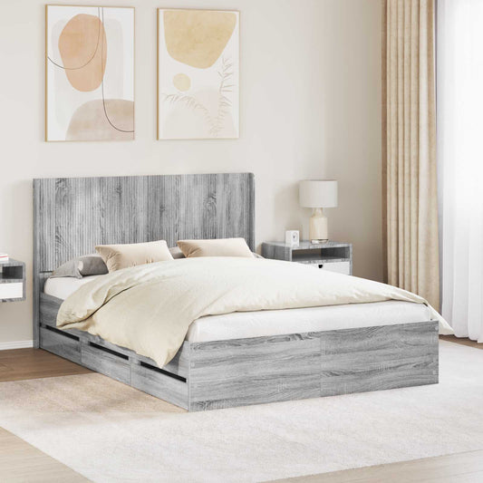 vidaXL Bed Frame with Storage and Headboard Grey Sonoma 150 x 200 cm 1