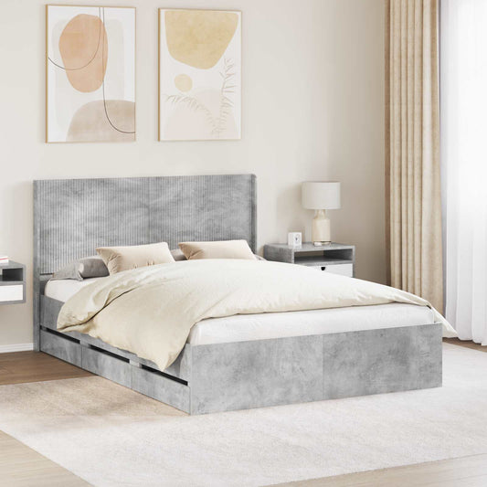 vidaXL Bed Frame with Storage and Headboard Concrete Grey 140 x 200 cm 1