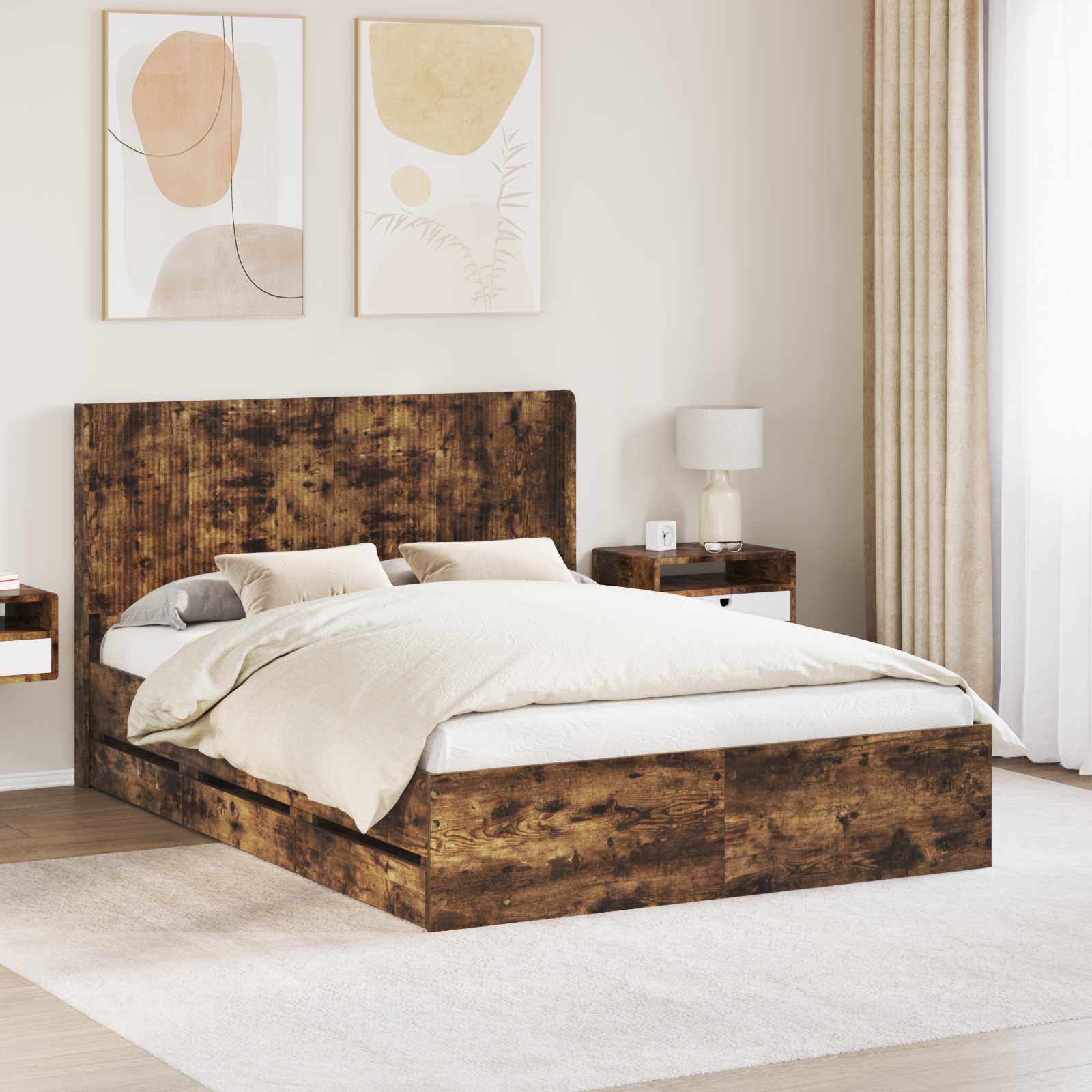vidaXL Bed Frame with Storage and Headboard Smoked Oak 140 x 200 cm 1