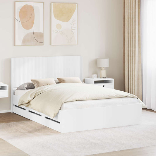 vidaXL Bed Frame with Storage and Headboard White 140 x 190 cm 1