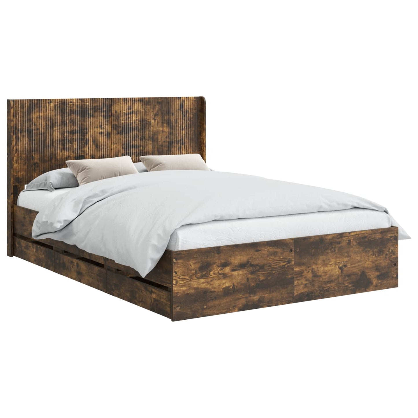 vidaXL Bed Frame with Storage and Headboard Smoked Oak 135 x 190 cm 2
