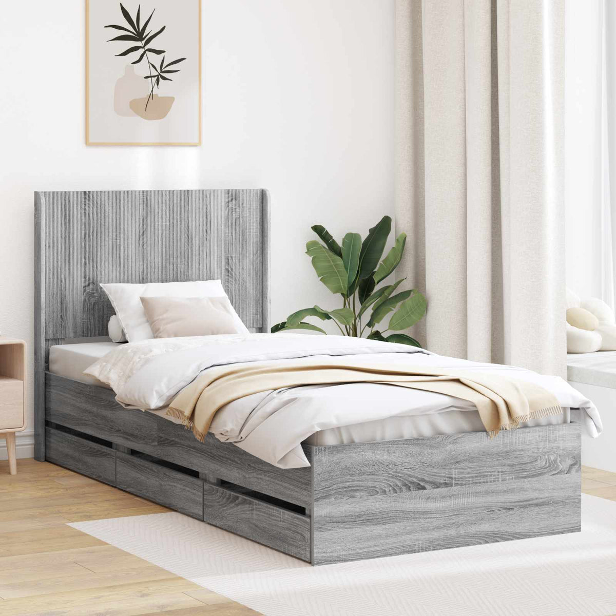vidaXL Bed Frame with Storage and Headboard Length 200 cm Grey sonoma