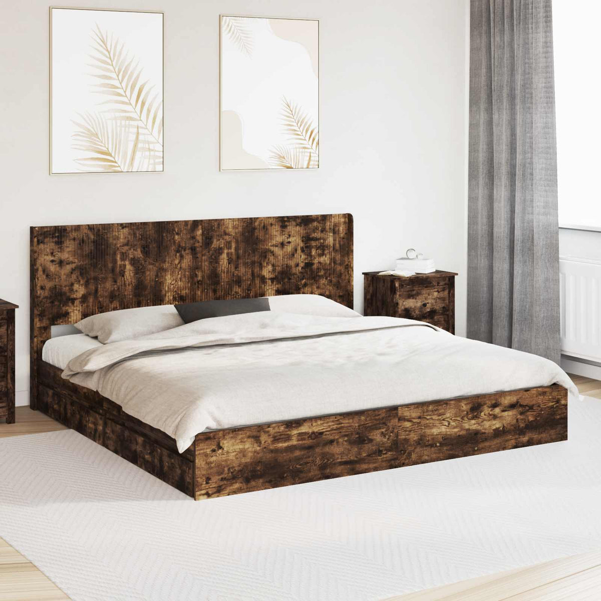 vidaXL Bed Frame with Storage and Headboard Smoked Oak 180 x 200 cm 1