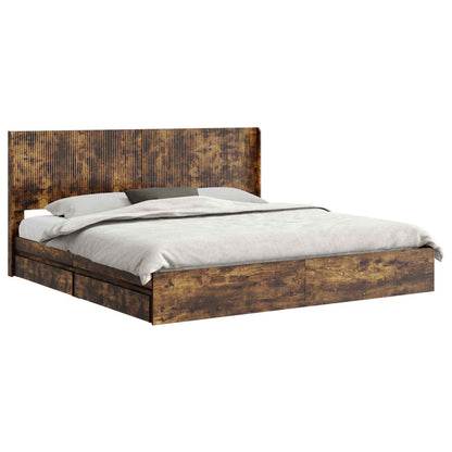 vidaXL Bed Frame with Storage and Headboard Smoked Oak 180 x 200 cm 2