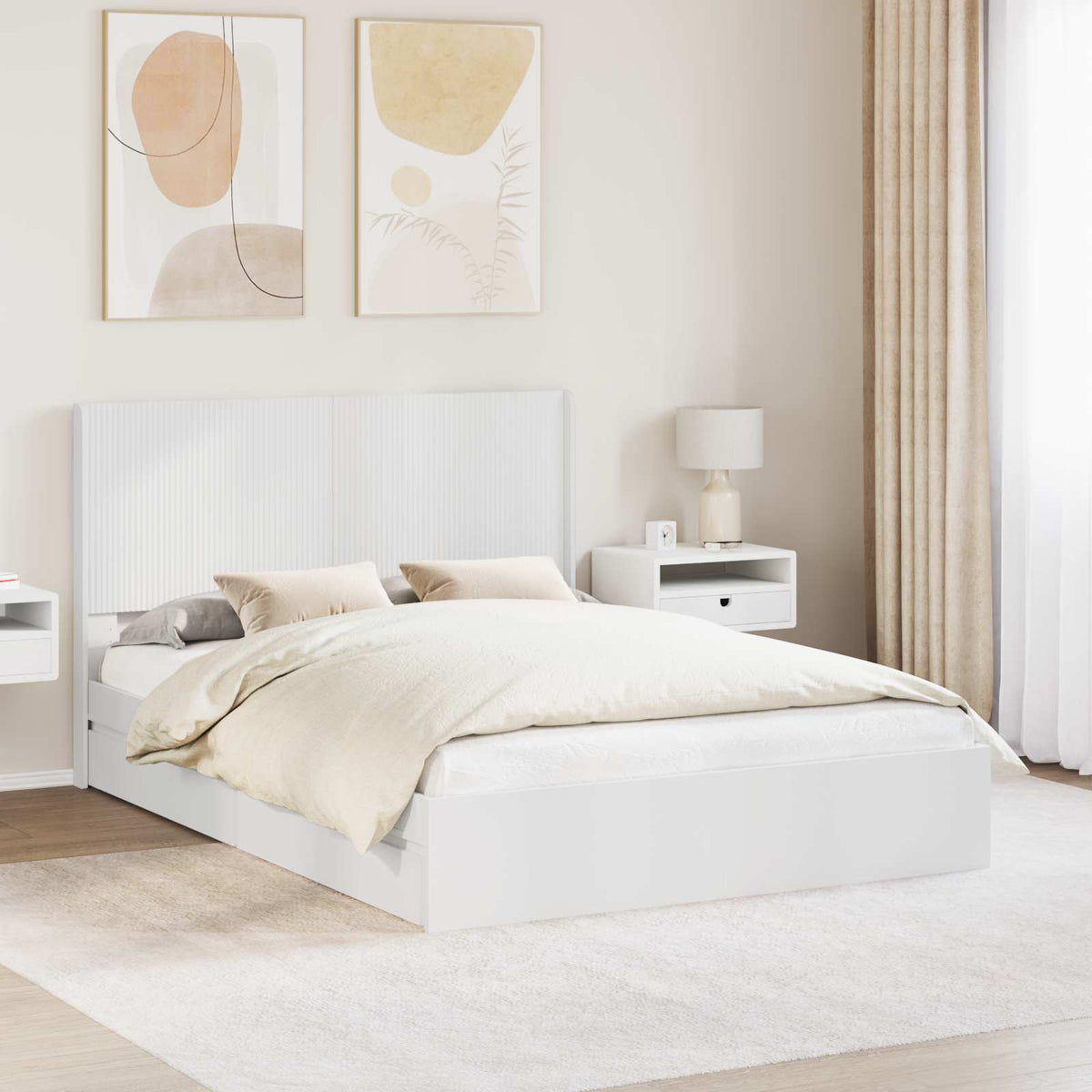 vidaXL Bed Frame with Storage and Headboard White 160 x 200 cm 1