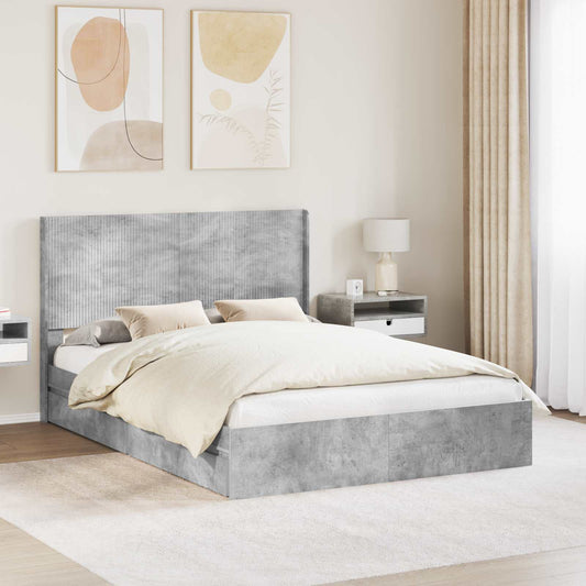 vidaXL Bed Frame with Storage and Headboard Concrete Grey 150 x 200 cm 1