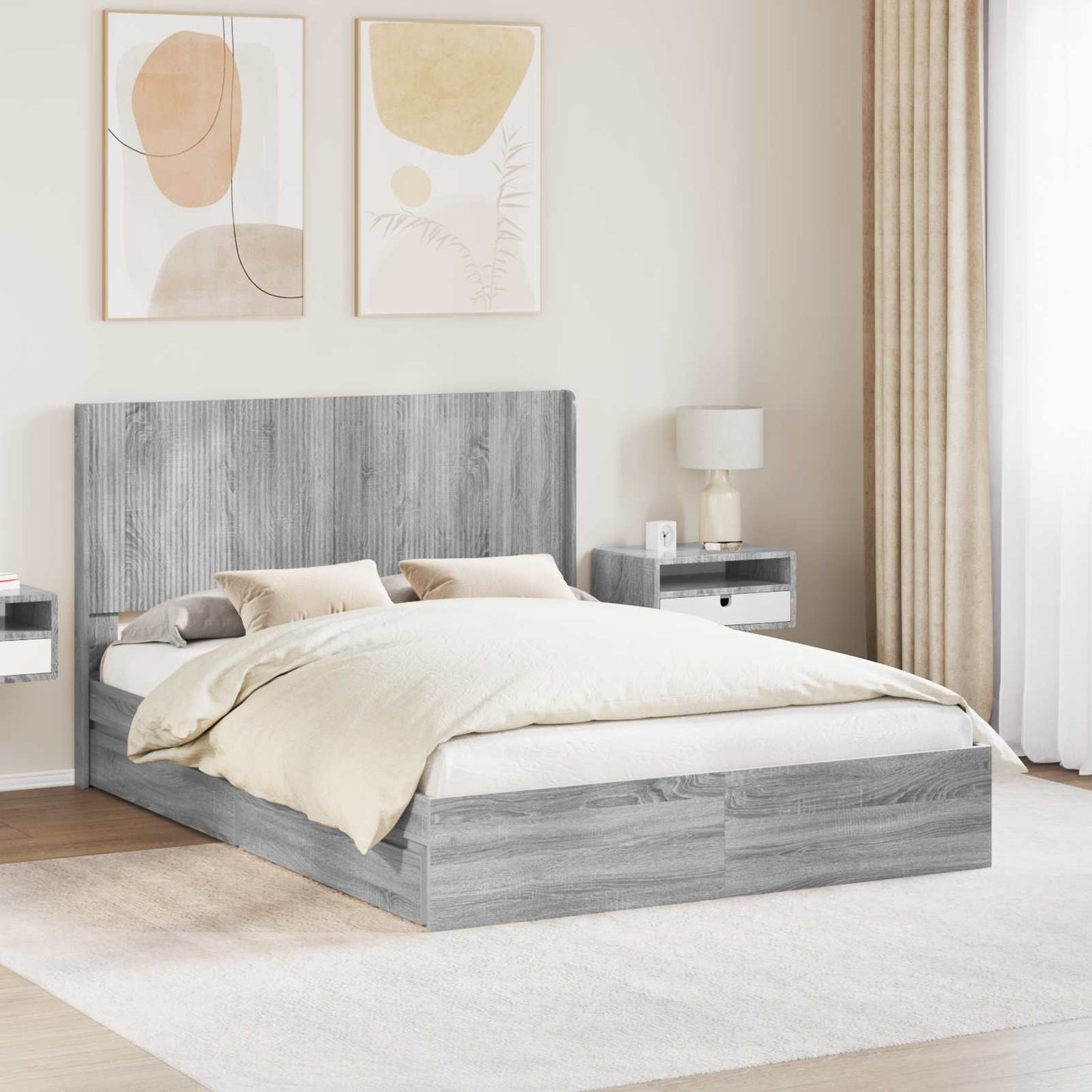 vidaXL Bed Frame with Storage and Headboard Grey Sonoma 150 x 200 cm 1