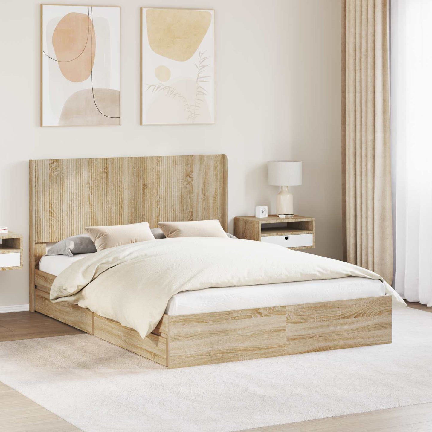 vidaXL Bed Frame with Storage and Headboard 2 pcs Engineered Wood 1