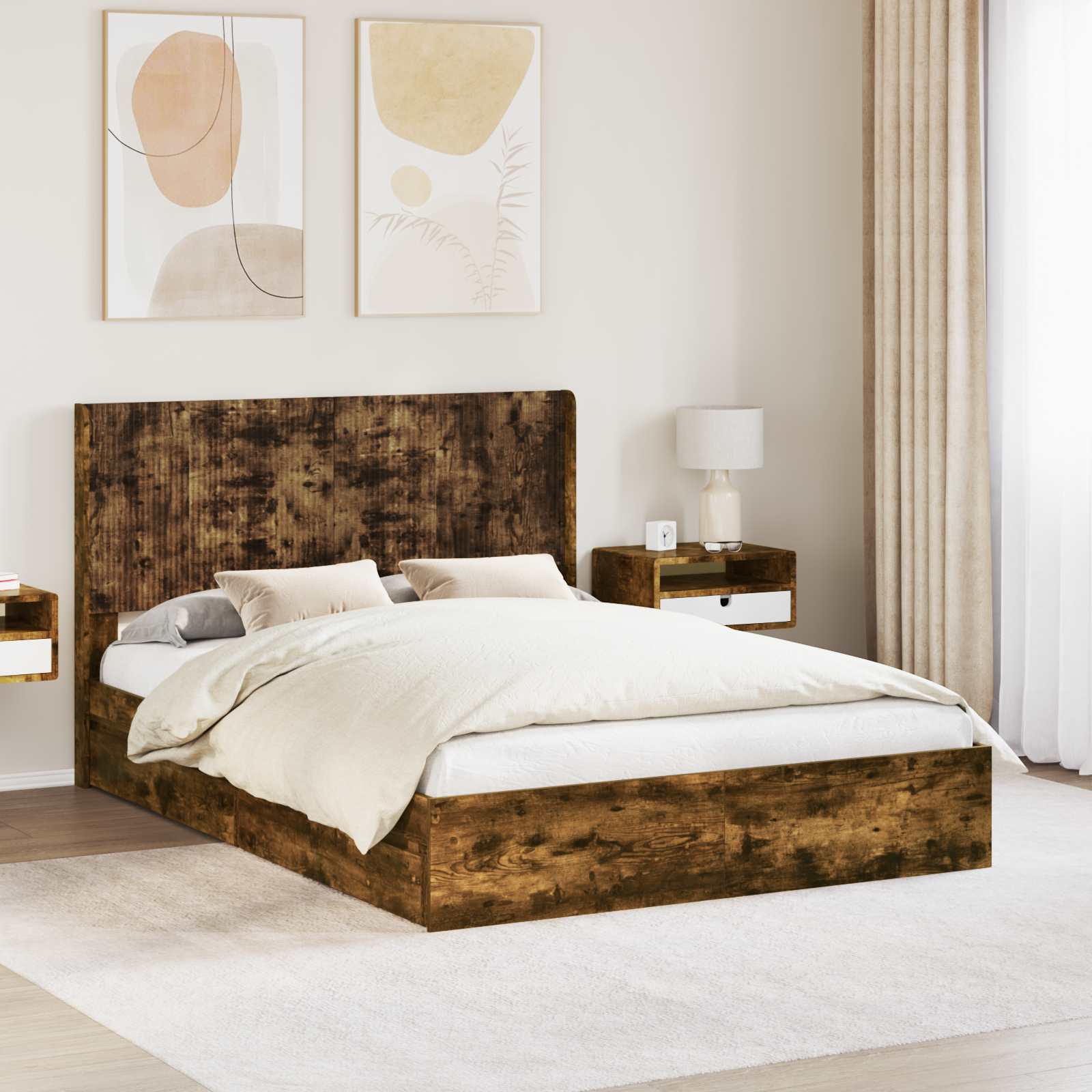 vidaXL Bed Frame with Storage and Headboard Smoked Oak 135 x 190 cm 1
