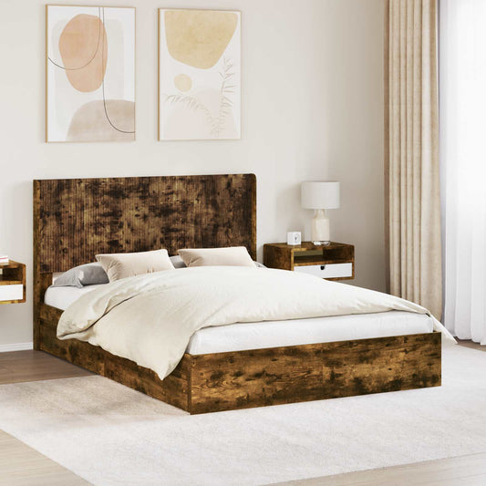 vidaXL Bed Frame with Storage and Headboard Smoked Oak 135 x 190 cm 1