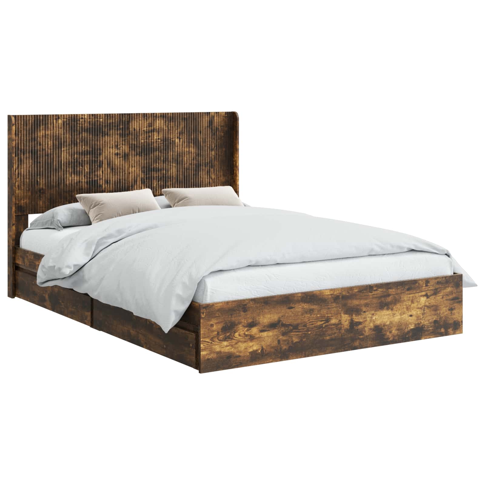 vidaXL Bed Frame with Storage and Headboard Smoked Oak 135 x 190 cm 2