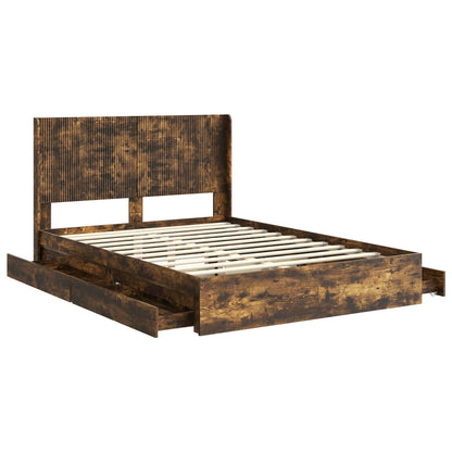 vidaXL Bed Frame with Storage and Headboard Smoked Oak 135 x 190 cm 5
