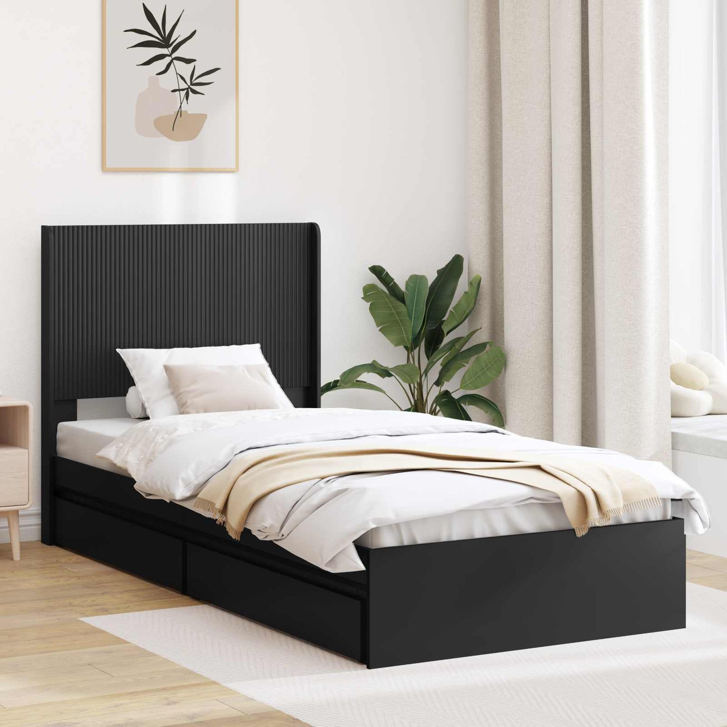 vidaXL Bed Frame with Storage and Headboard Black 90 x 190 cm 1