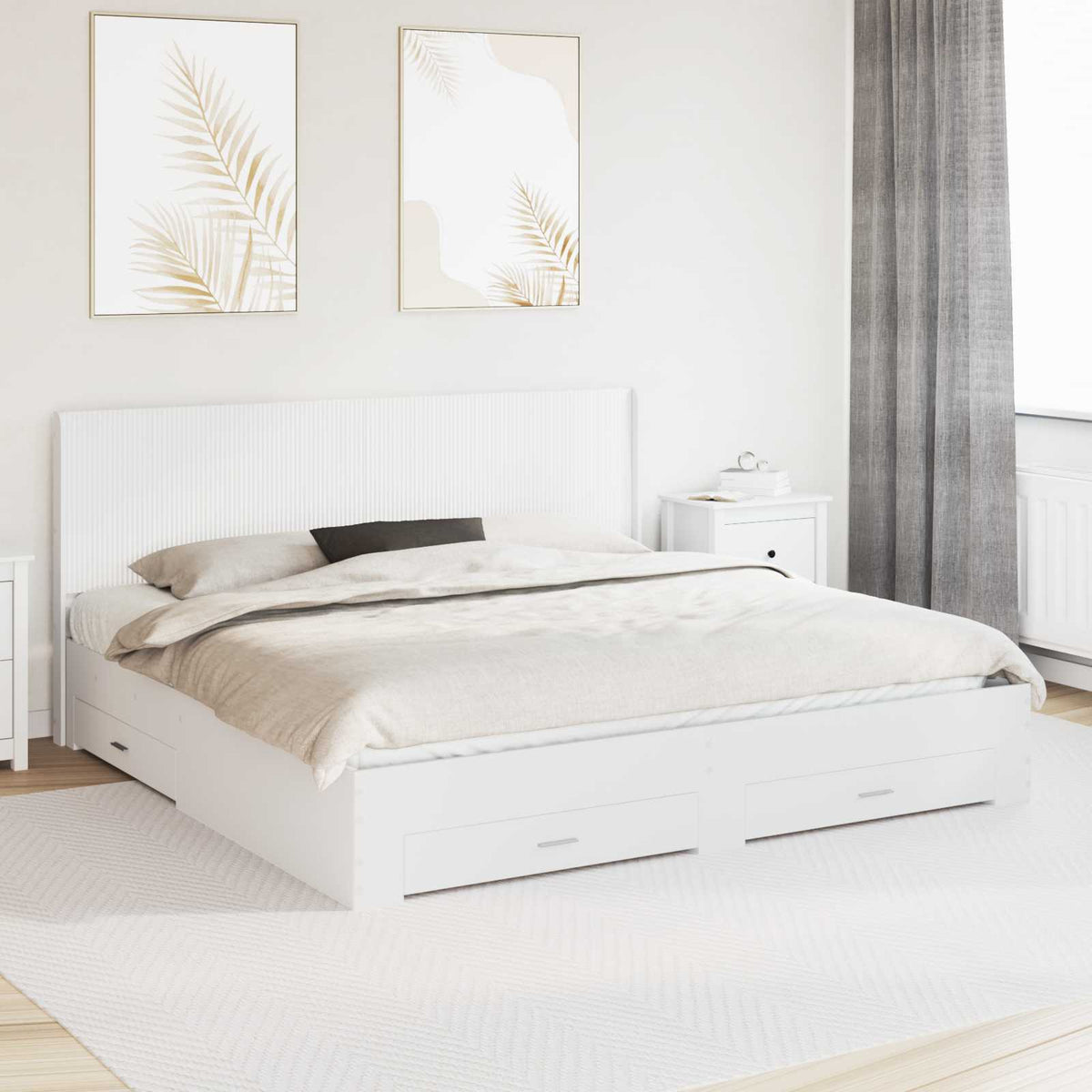 vidaXL Bed Frame with Storage and Headboard White Engineered Wood 1