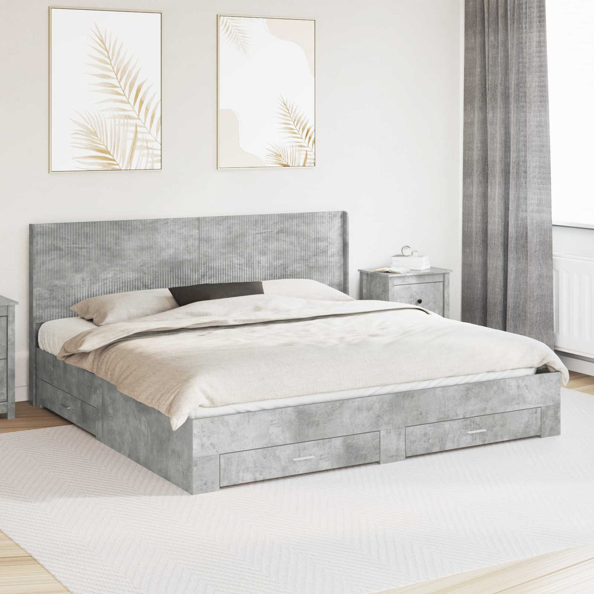 vidaXL Bed Frame with Storage and Headboard Concrete Grey 1