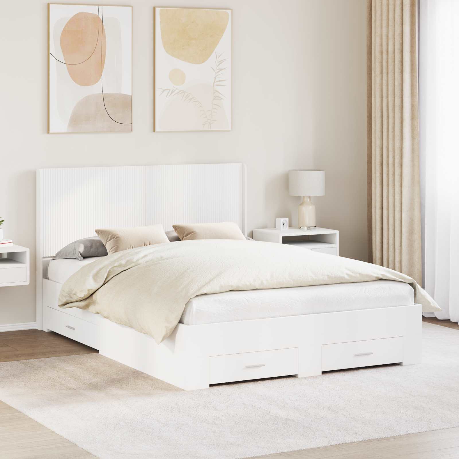 vidaXL Bed Frame with Storage and Headboard White Engineered Wood 1