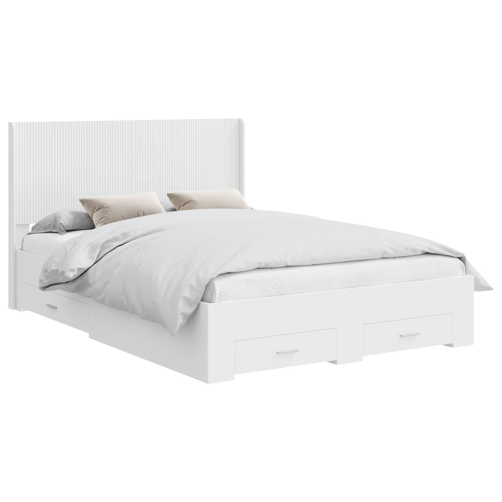 vidaXL Bed Frame with Storage and Headboard White Engineered Wood 2