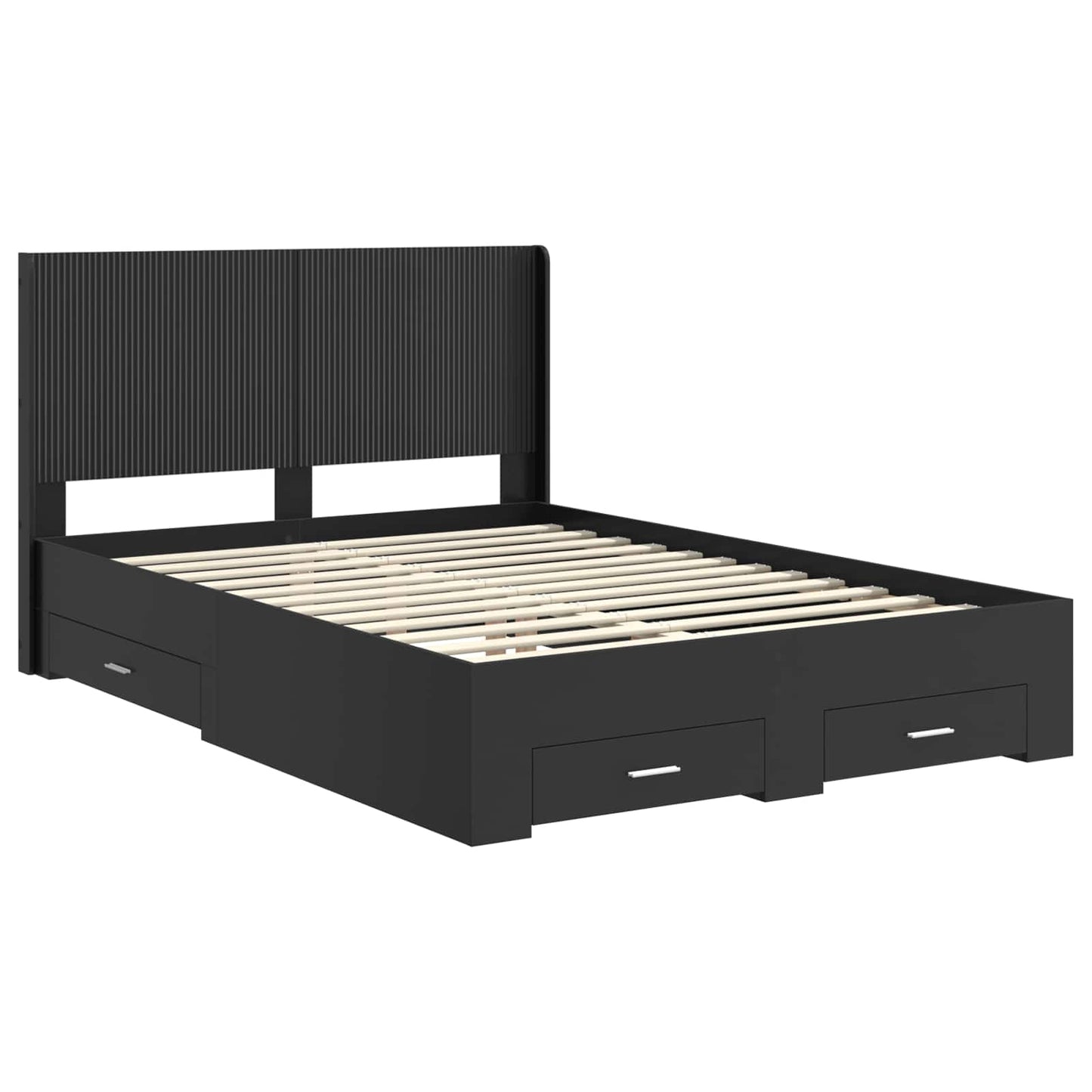 vidaXL Bed Frame with Storage and Headboard Black 135 x 190 cm 4