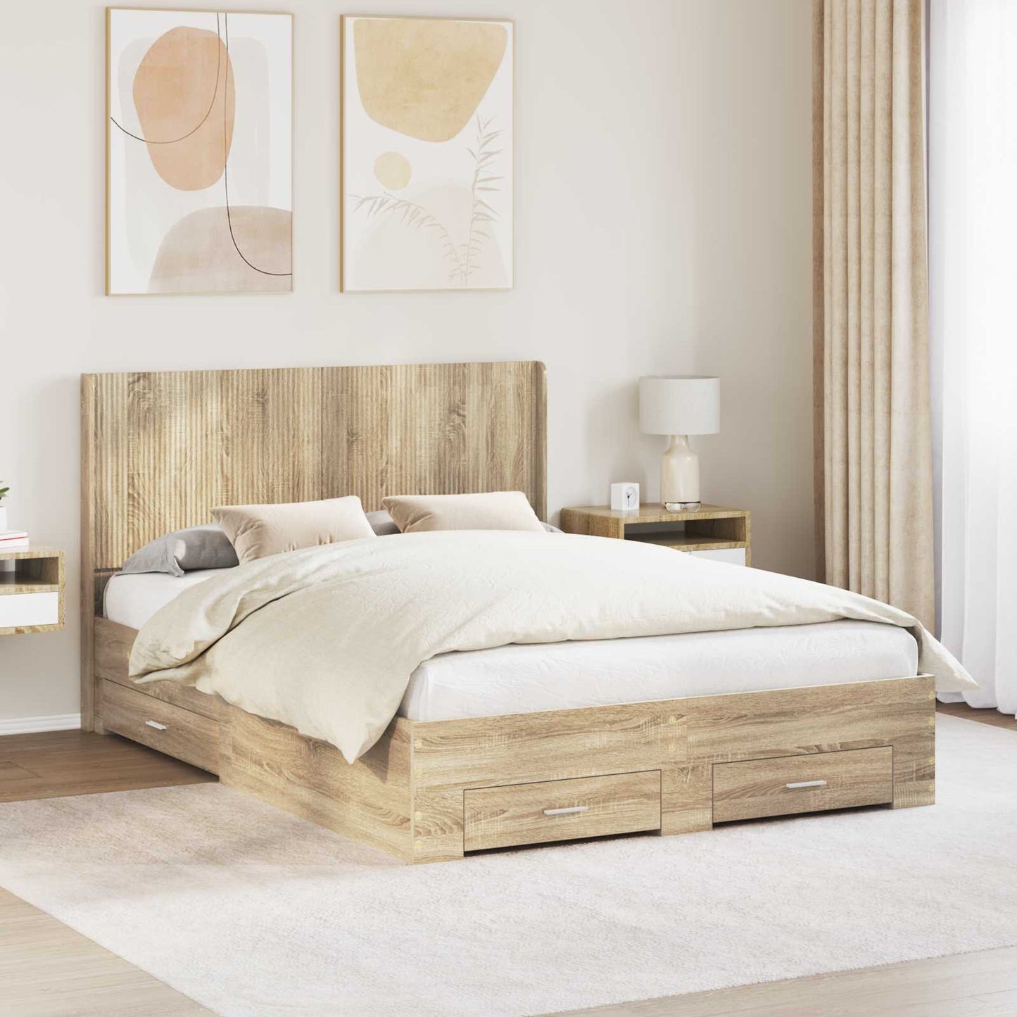 vidaXL Bed Frame with Storage and Headboard Sonoma Oak Engineered Wood 1