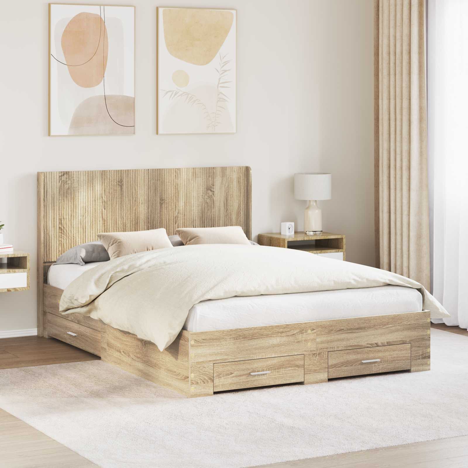 vidaXL Bed Frame with Storage and Headboard Sonoma Oak Engineered Wood 1