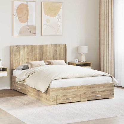 vidaXL Bed Frame with Storage and Headboard Sonoma Oak Engineered Wood 1