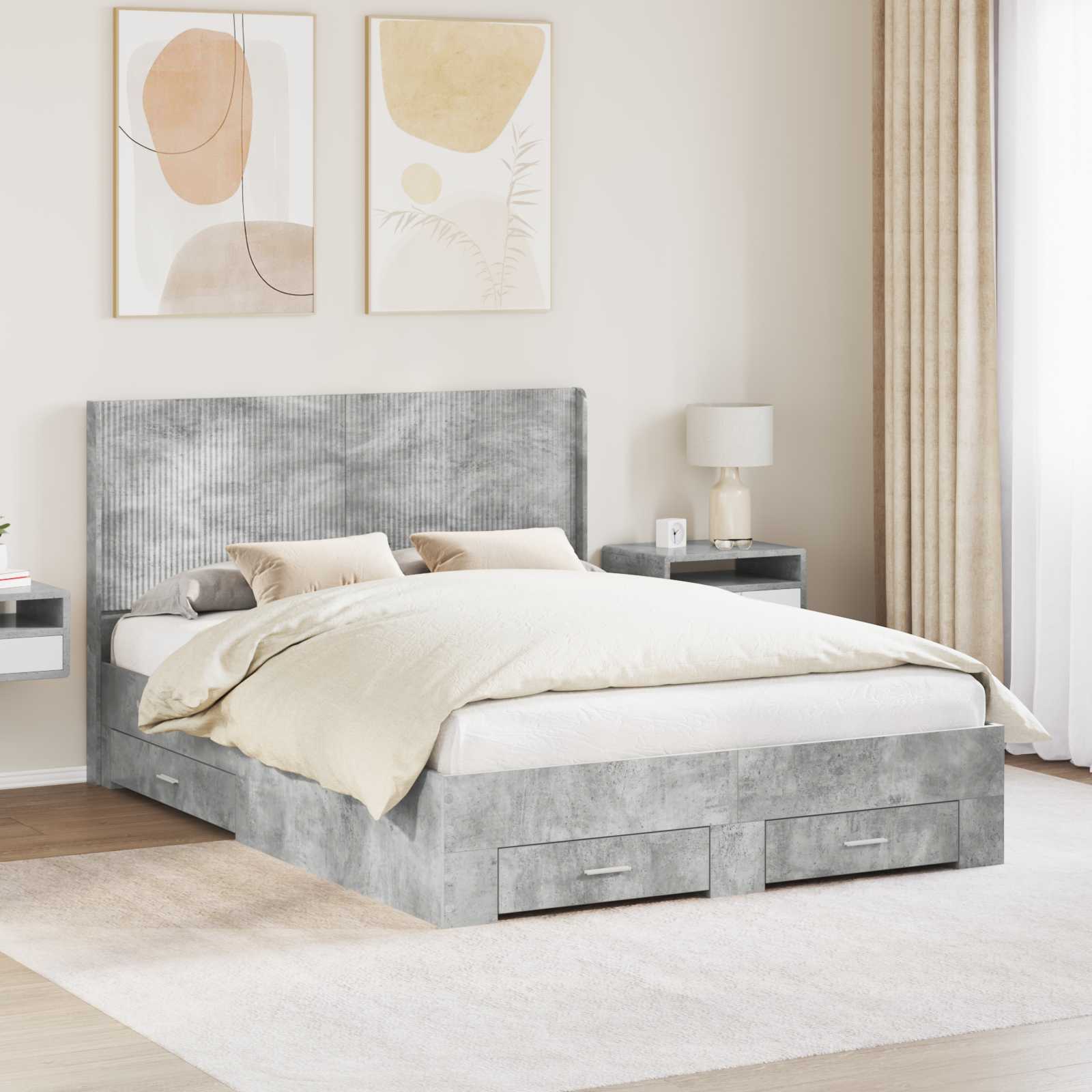 vidaXL Bed Frame with Storage and Headboard Concrete Grey 1