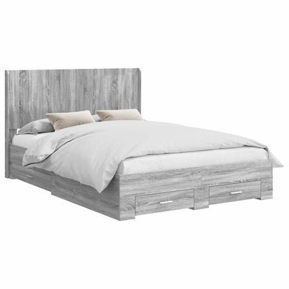 vidaXL Bed Frame with Storage and Headboard Grey Sonoma 2