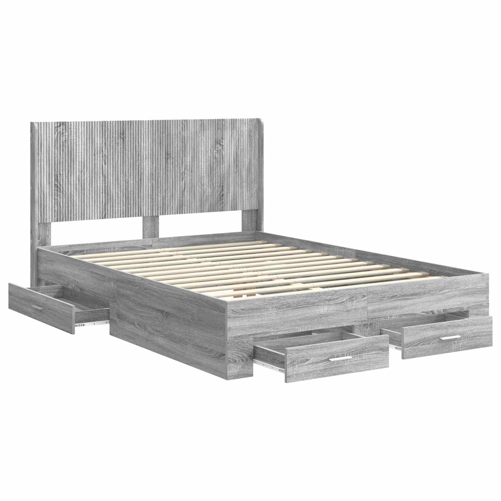 vidaXL Bed Frame with Storage and Headboard Grey Sonoma 5