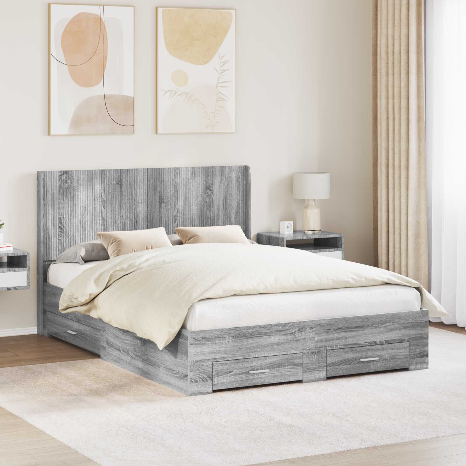 vidaXL Bed Frame with Storage and Headboard Grey Sonoma 1