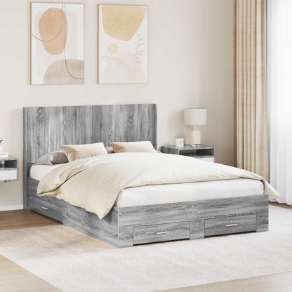 vidaXL Bed Frame with Storage and Headboard Grey Sonoma 1