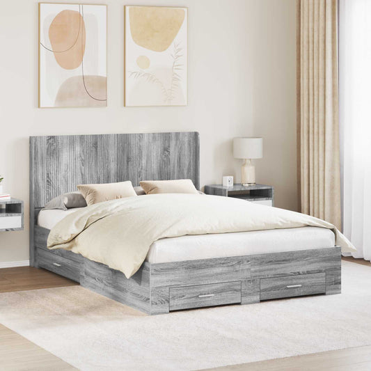 vidaXL Bed Frame with Storage and Headboard Grey Sonoma 1
