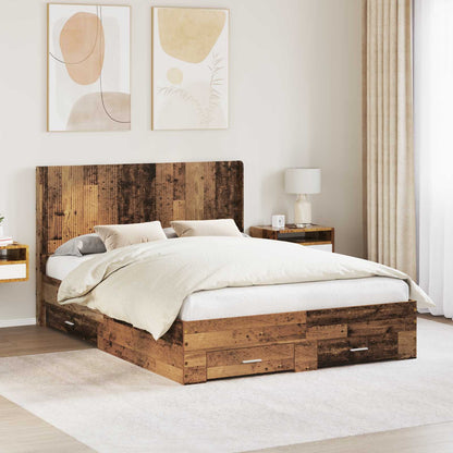 vidaXL Bed Frame with Storage and Headboard Old wood Engineered Wood 1