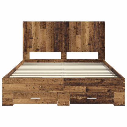 vidaXL Bed Frame with Storage and Headboard Old wood Engineered Wood 6