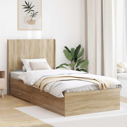 vidaXL Bed Frame with Storage and Headboard Engineered Wood Length 200 cm Sonoma Oak
