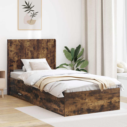 vidaXL Bed Frame with Storage and Headboard Engineered Wood Length 200 cm Smoked Oak