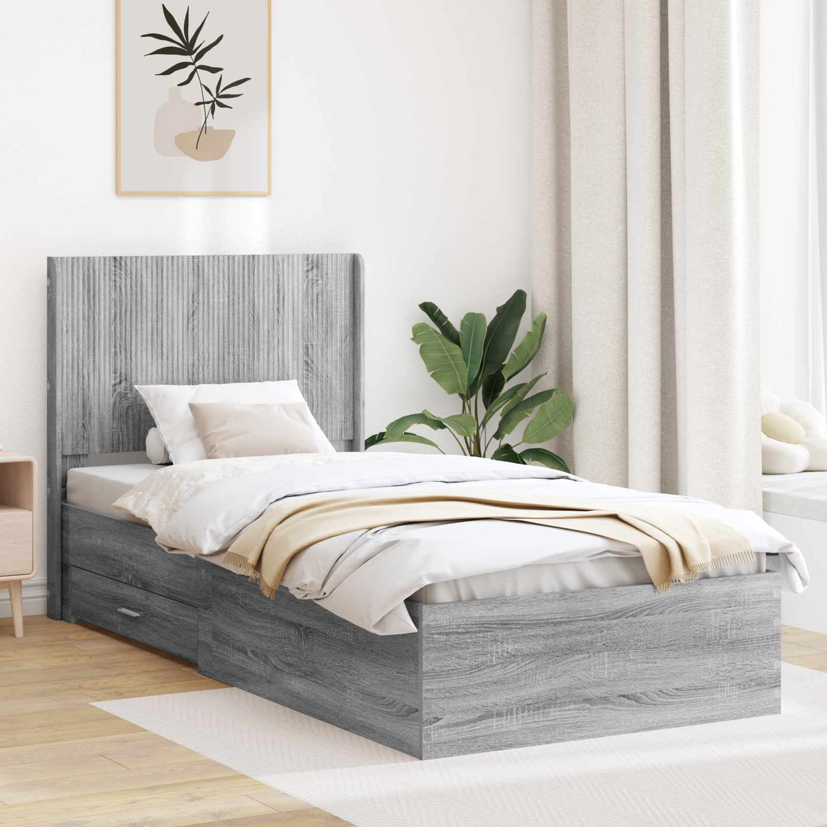 vidaXL Bed Frame with Storage and Headboard Length 200 cm Grey Sonoma