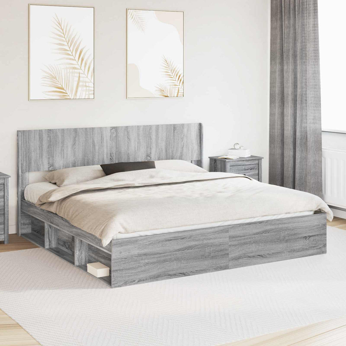 vidaXL Bed Frame with Storage and Headboard 2 pcs Grey Sonoma 1