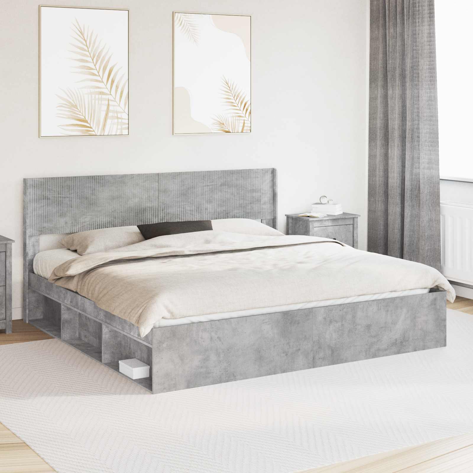 vidaXL Bed Frame with Storage and Headboard Concrete Grey 180 x 200 cm 1