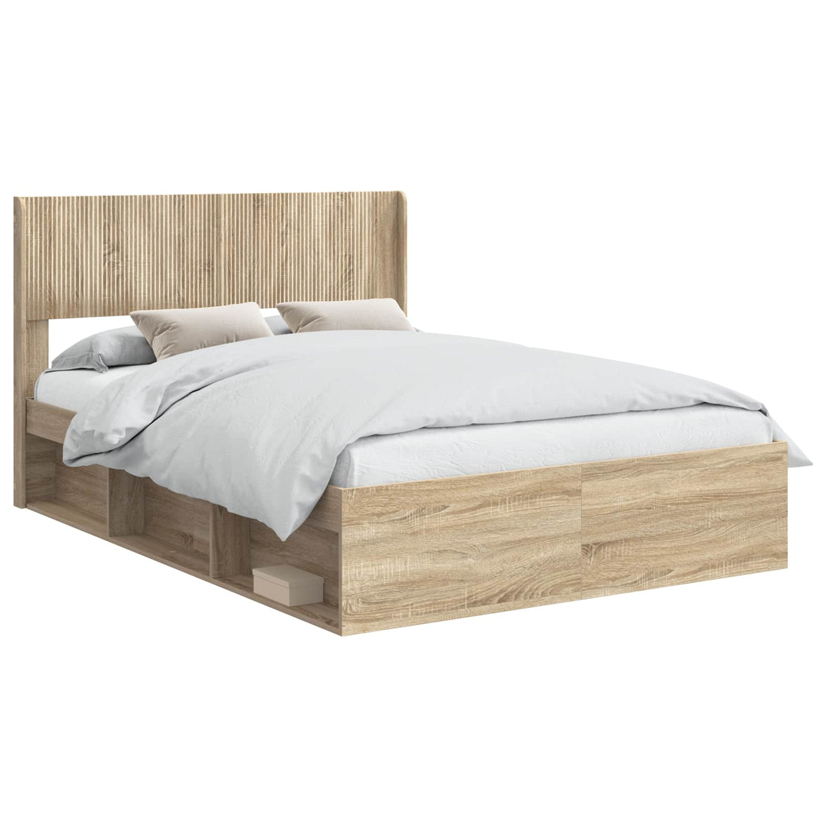 Bed Frame with Storage and Headboard 160 x 200 cm Length 200 cm Width 160 cm Sonoma oak