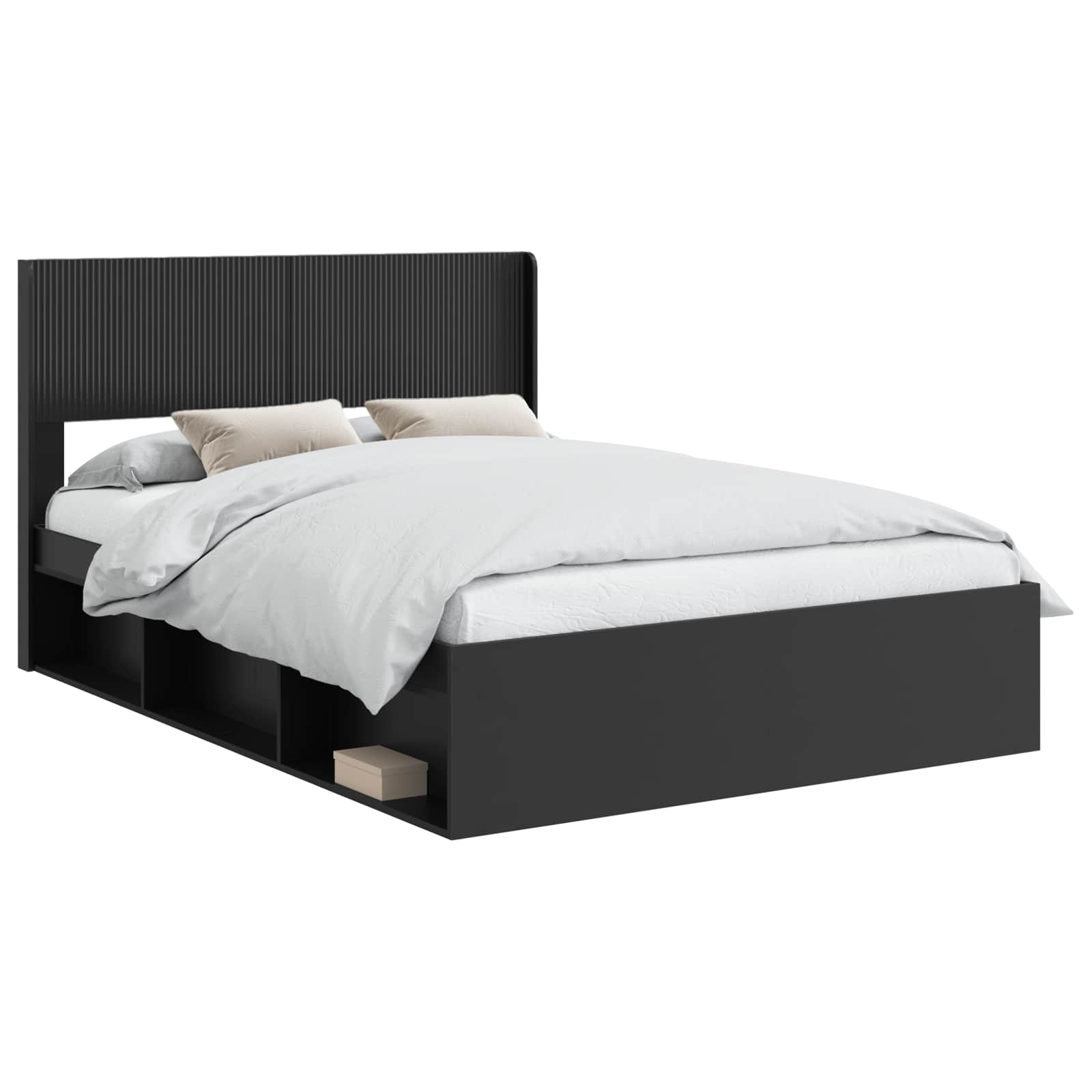 vidaXL Bed Frame with Storage and Headboard Black 135 x 190 cm 2